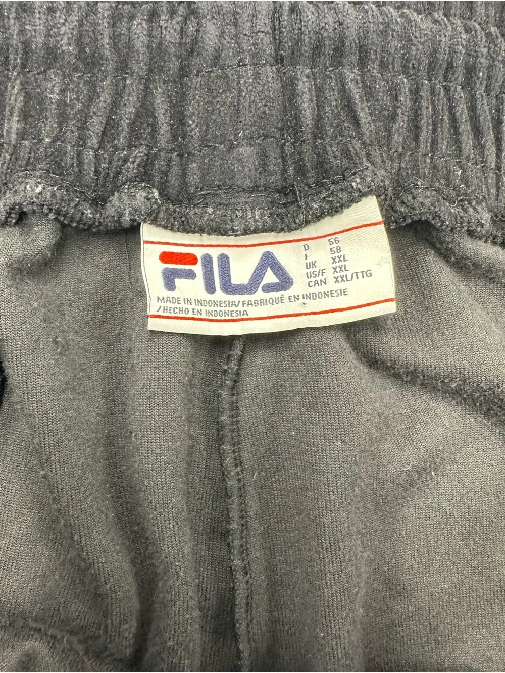 FILA Velour Track Pants Mens 2XL Black Velour Tracksuit Joggers Vintage Y2K